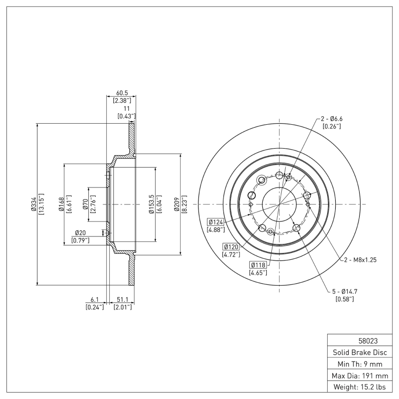 Acura TL Brake Rotor (1) - Rear - R1 Concepts - Plain - `09-`14